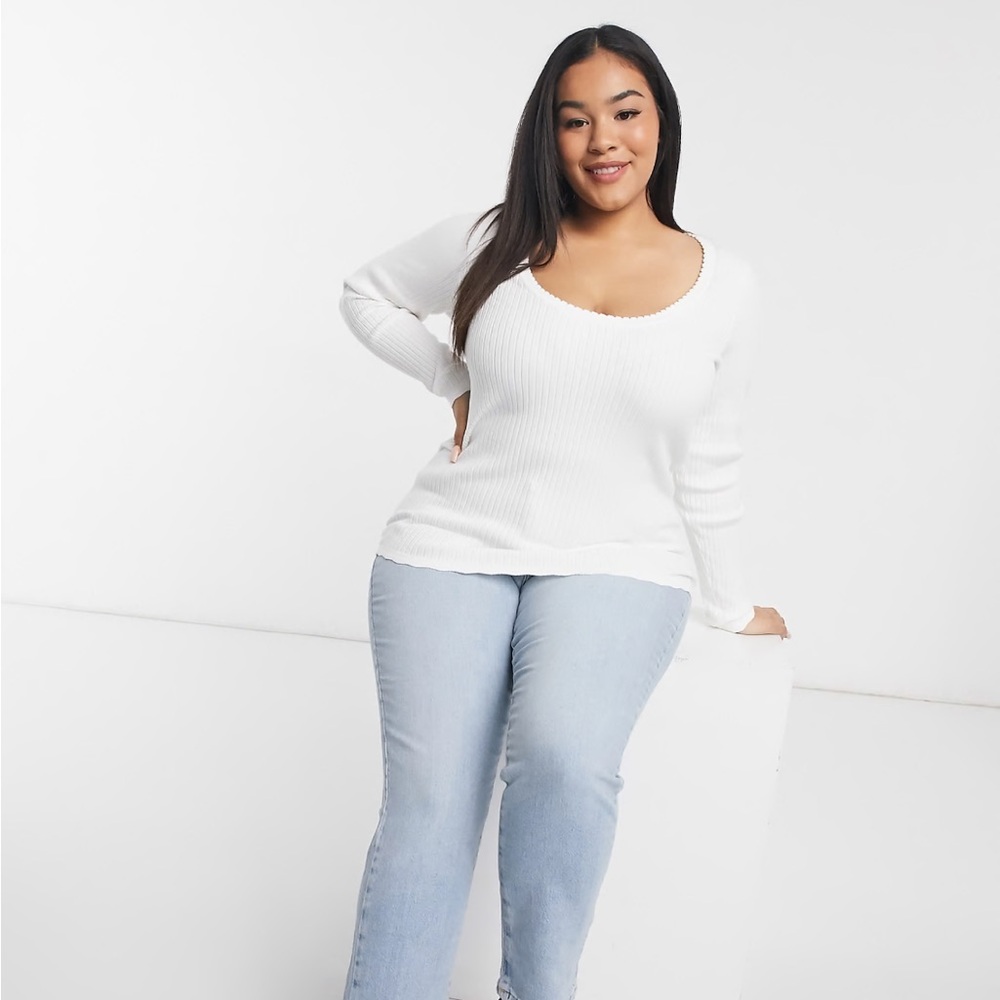 Ribbed Knit scalloped sweater